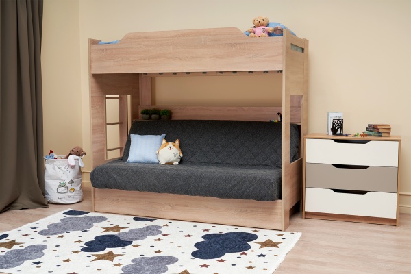 Двухъярусная кровать с диван-кроватью темно-серый / дуб сонома